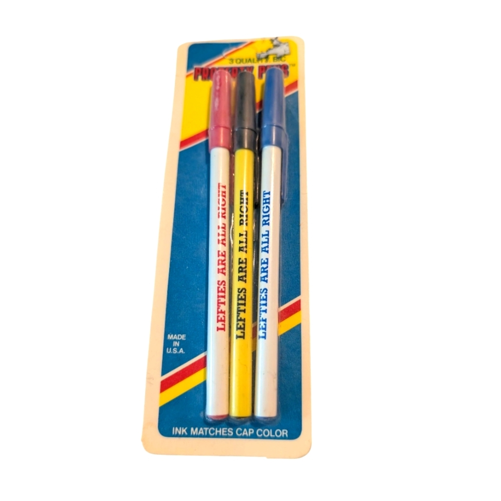 Vintage NOS Novelty Pens "Lefties Are All Right” PROPERTY PENS - 1987 bic